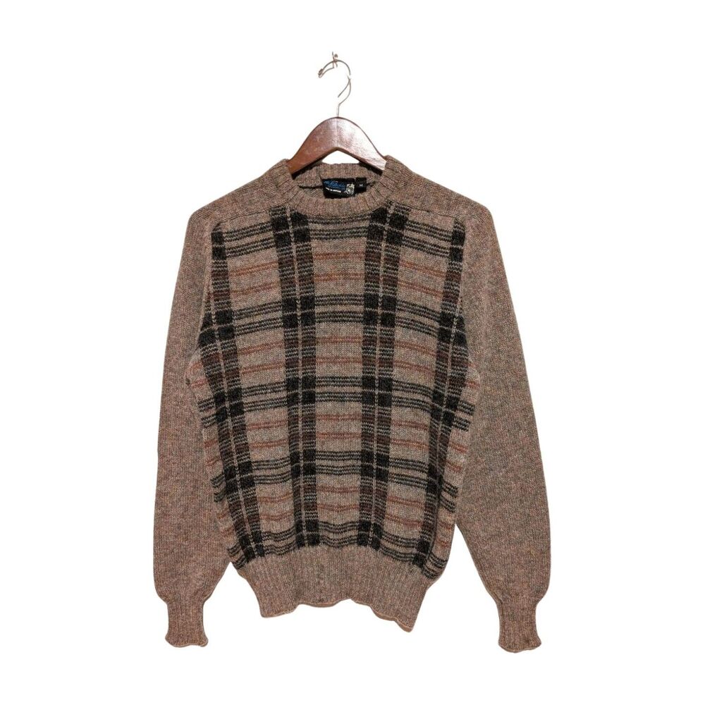 Vintage McRitchie of Edinburgh Plaid All Wool Sweater Men's M Brown/ Gray